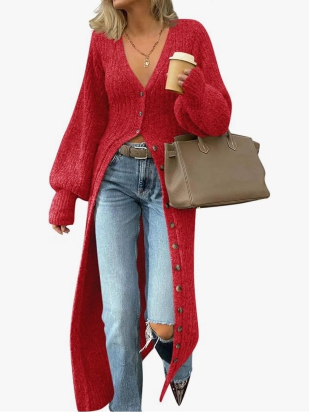 Saodimallsu Womens Long Button Down Chunky Knit Sweater Dress